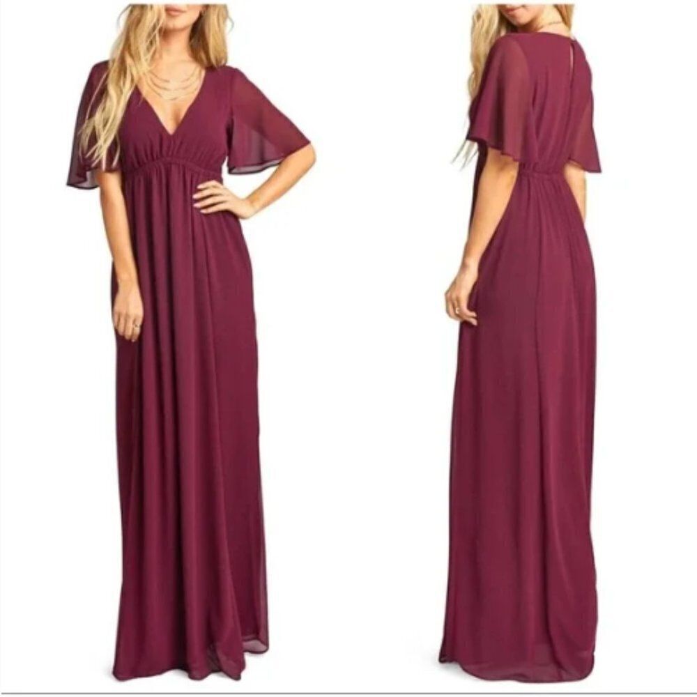 Show Me Your Mumu Emily Maxi Dress Merlot Chiffon Bridesmaid Gown S